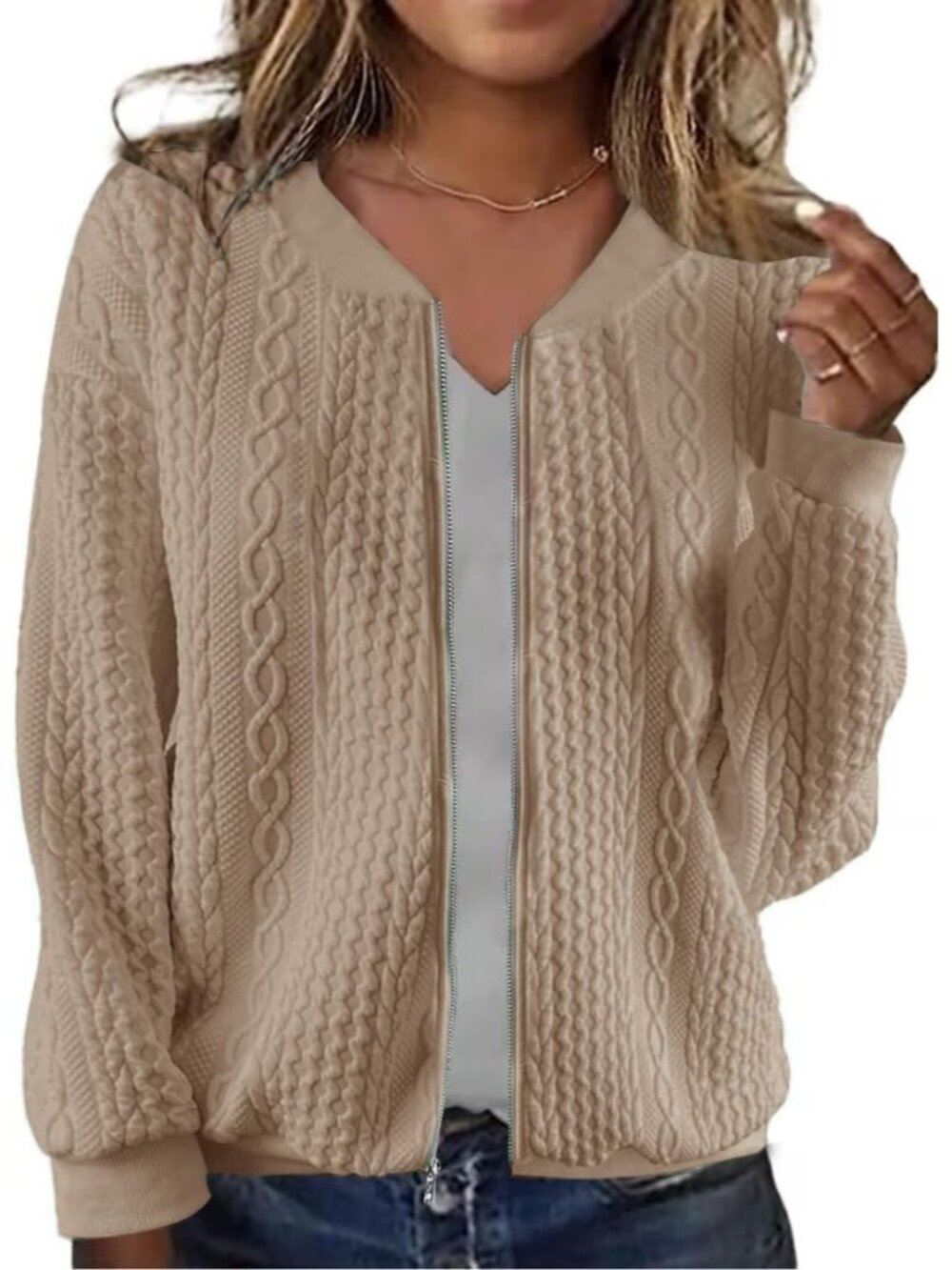 〽️Women's Apricot Zip Up Sweatshirt Stand Collar Casual Pocket Fall Fashion Coat